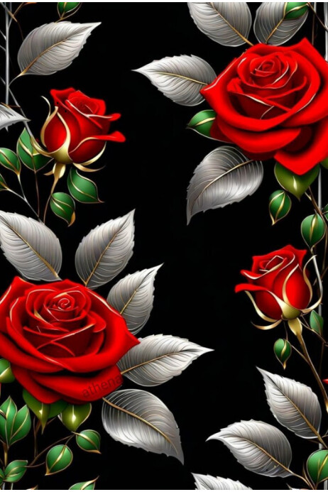 Floral Elegant Red Roses With Silver Leaves Background Poster Template ...