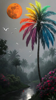 Floral Fantasy Jungle Sunset With Rainbow Palm Tree Digital Display (9:16) template