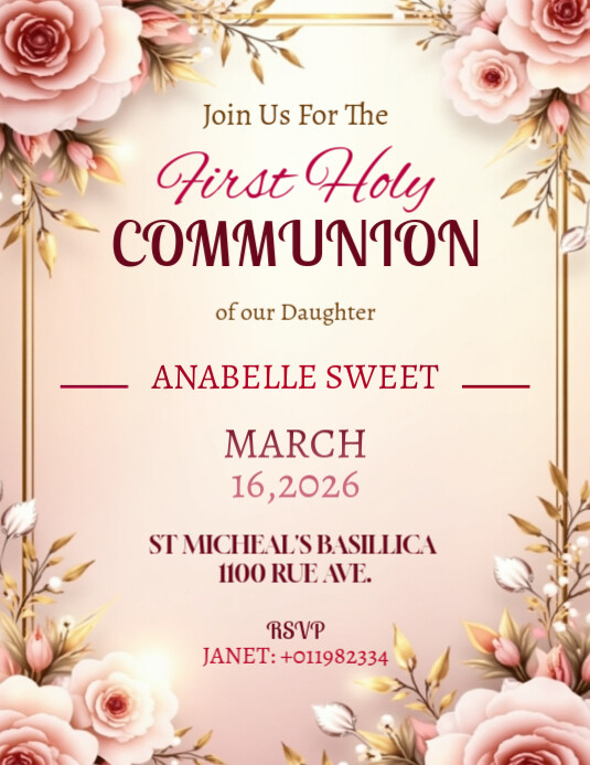 First Communion Mass Program Template Floral First Holy Communion Mass Invitation Invite Facebook Instagram ...