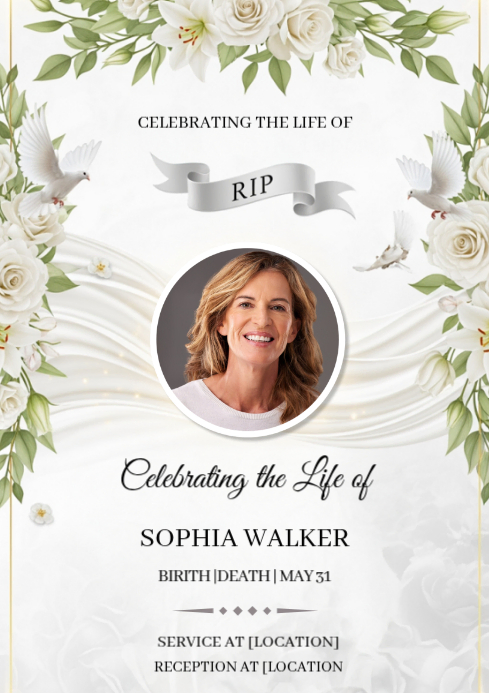 Funeral Desing Program Flowers Copy of Floral Floral Funeral Program A4 | PosterMyWall