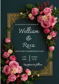 floral frame green background invitation card A1 template