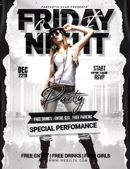 Floral Friday Night Party Flyer (us Letter) Template | PosterMyWall