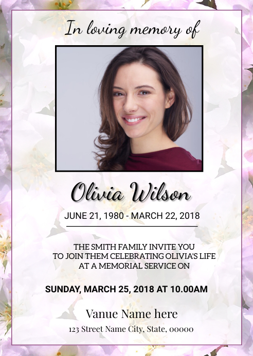 Floral Funeral Announcement & Invitation A6 template