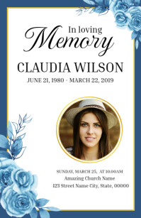 Floral Funeral Announcement Card Demi-page de format Wide template