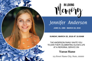 Floral Funeral Announcement Card Étiquette template