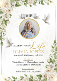 Floral Funeral Announcement Flyer A4 template
