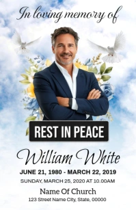 Floral Funeral Announcement Half Page Wide template