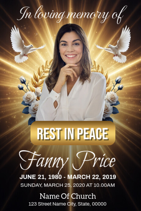 Floral Funeral Announcement Poster Template | PosterMyWall