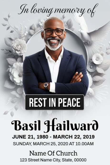 Floral Funeral Announcement Poster Template | PosterMyWall