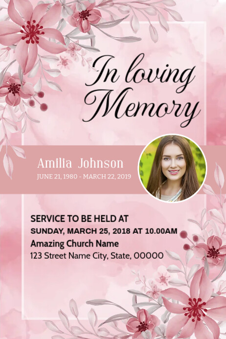 Floral Funeral Announcement Poster Template