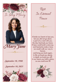 Floral funeral bookmark A5 template