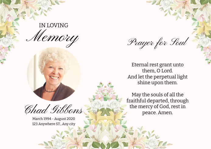 Floral Funeral Card Template | PosterMyWall
