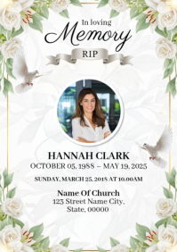Floral Funeral Death Announcement A4 template