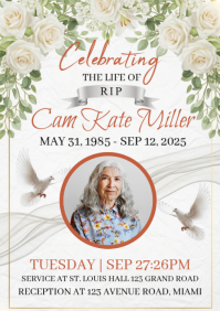 Floral Funeral Invitation Template A4