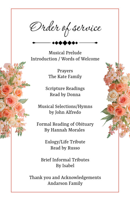Floral Funeral Order Of Service Half Page Wide Halfbladsy Breed template