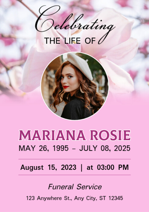Program Flower Design Floral Funeral Program Template A5 | PosterMyWall