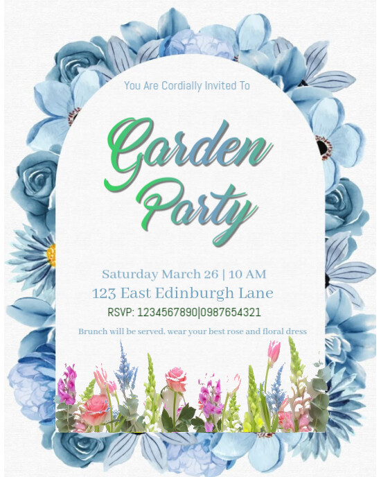 Floral Garden party invitation editable template, printable party invitation Instagram Portrait