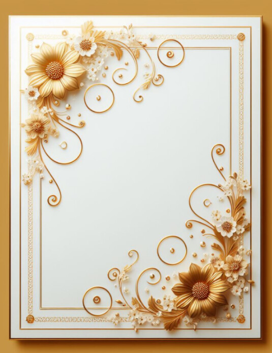Floral Gold And White Wedding Invitation Back Template | PosterMyWall