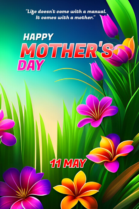 Copy of Floral Green Background Pastel Happy Mothers Day Poster ...