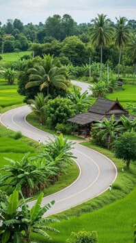 Floral Green Forest Road Background Digital Display (9:16) template