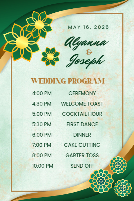 Copy of Floral Green Wedding Program | PosterMyWall