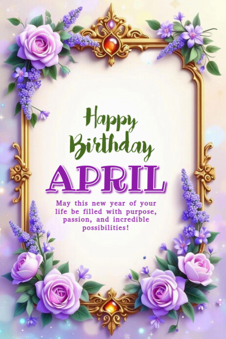 Floral Happy Birthday April  Banner 4' × 6' template