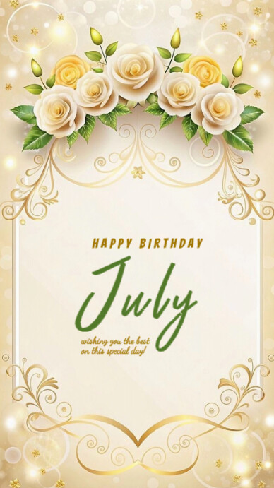 Floral Happy Birthday July  Whatsapp Status template