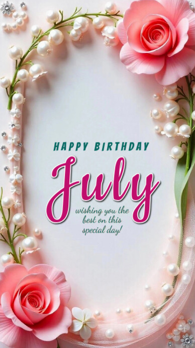 Floral Happy Birthday July  Whatsapp Status template