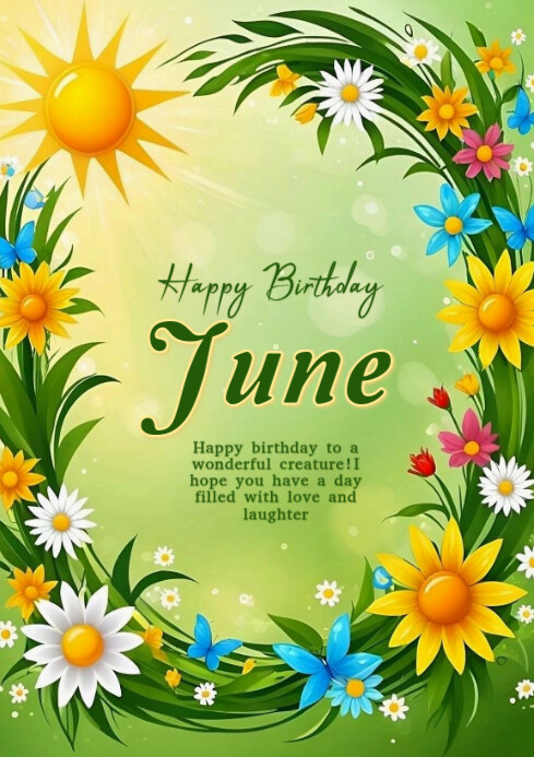 Floral Happy Birthday June A4 Template | PosterMyWall