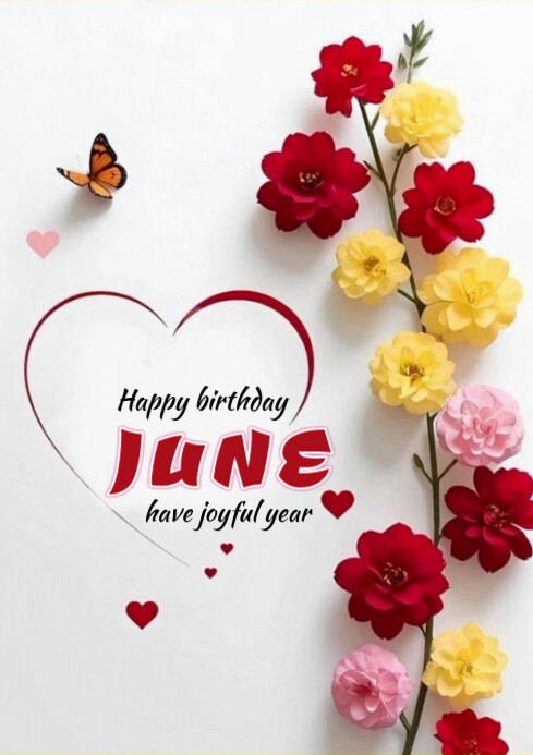 Floral Happy Birthday June A4 Template | PosterMyWall