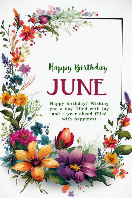 Floral Happy Birthday June  Banner 4' × 6' template
