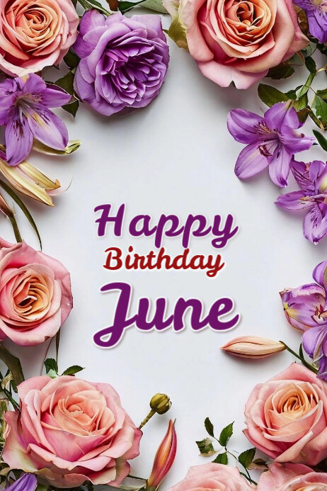 Floral Happy Birthday June  Banner 4' × 6' template
