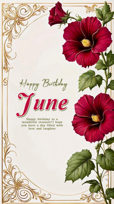 Floral Happy Birthday June Whatsapp Status Template | PosterMyWall
