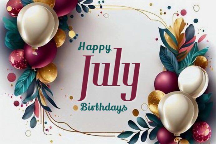 Plantilla de Floral Happy July Birthdays Banner 4' × 6' | PosterMyWall