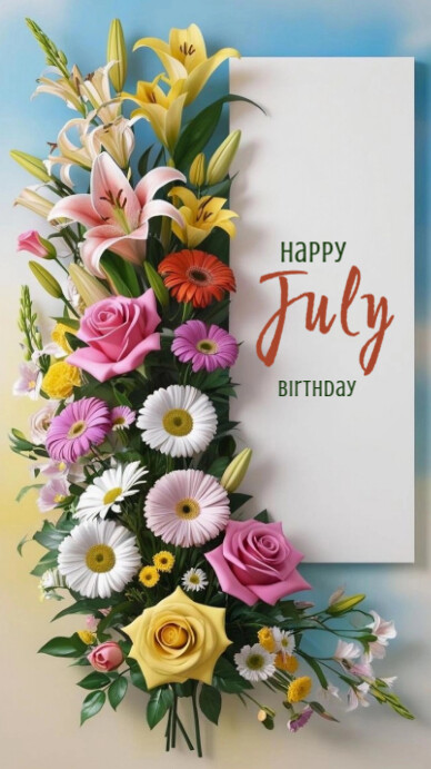 Floral Happy July Birthdays  Whatsapp Status template