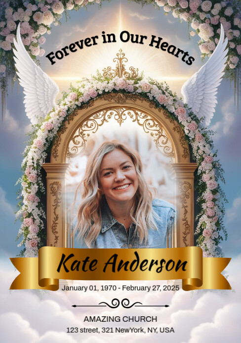 Floral Haven Dove Funeral Program A5 template