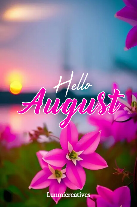 Floral Hello August Banner 4' × 6' template