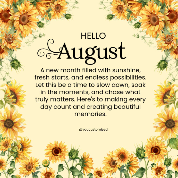Aug Fall Posts Modèle Floral Hello August Instagram Post | PosterMyWall