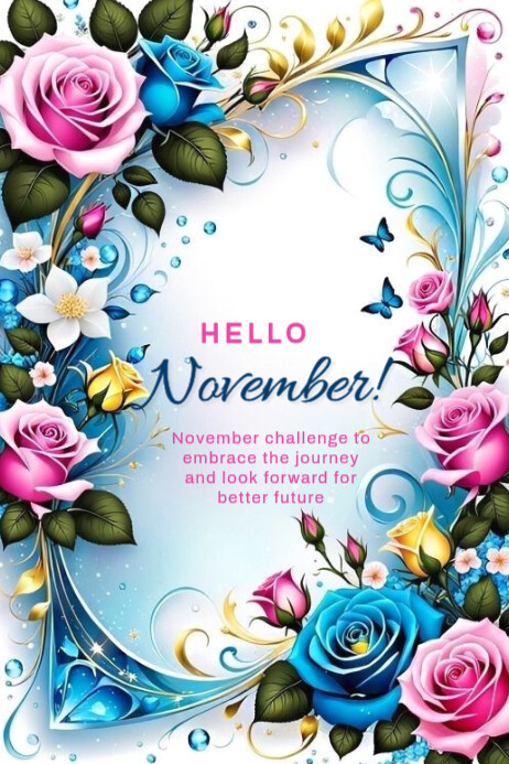 Floral Hello November Banner 4' × 6' Template | PosterMyWall