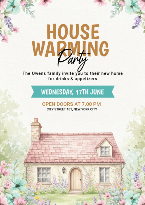Floral House Warming A4 template