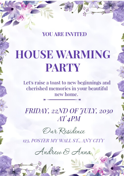 Floral House Warming Party A4 template