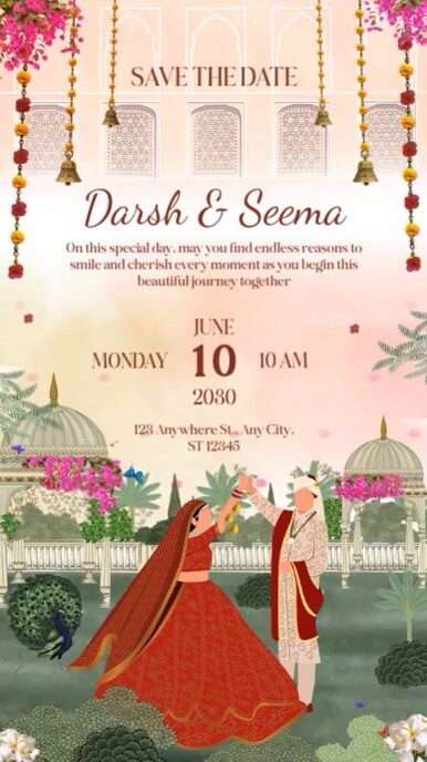 Floral Indian Wedding Invitation Mobile Video Ecrã digital (9:16) template