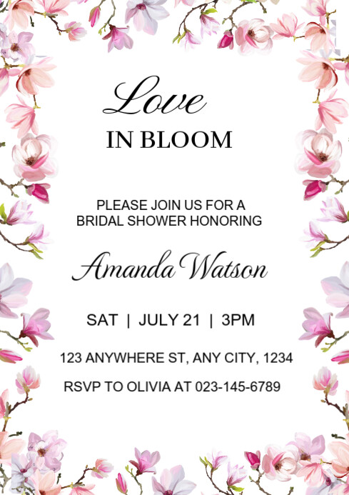 Floral Love In Bloom Bridal Shower Invitation Template  A4