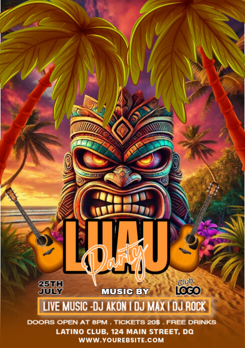 Floral Luau Party A4 template