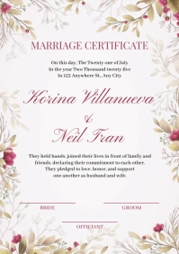 Floral Marriage Certificate A4 template