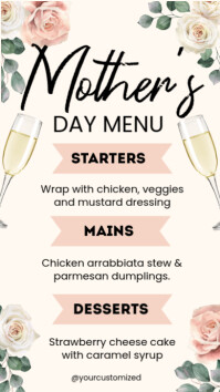 Floral Mother's Day Menu Digital Display (9:16) template