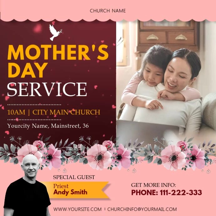 Floral Mother's Day Church Service Square Vid Template | PosterMyWall