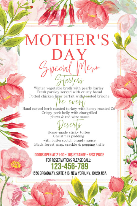 Floral Mother's Day Menu Poster template