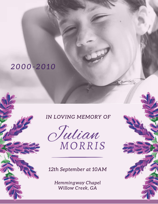 Floral obituary flyer template