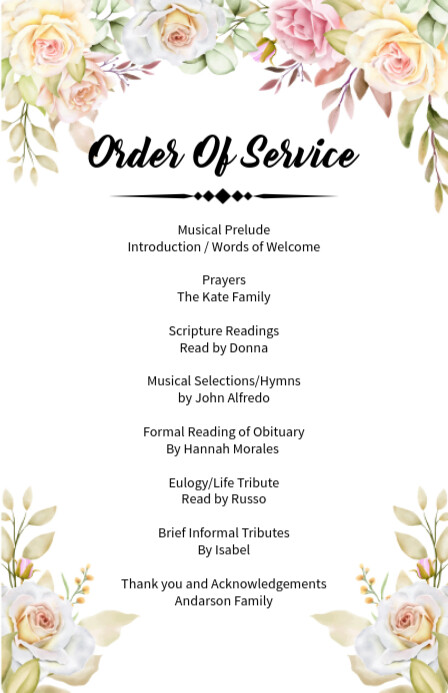 Flower Design Order Floral Order Of Service Template | PosterMyWall